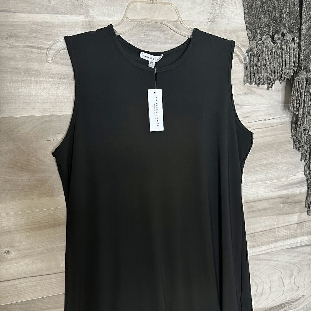Annalee + Hope Womens Black Sleeveless Shift Stretch Midi Dress Size Large - Picture 2 of 8